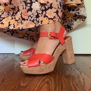 Michael Kors Cork Platform Leather Sandals Orange size 9.5